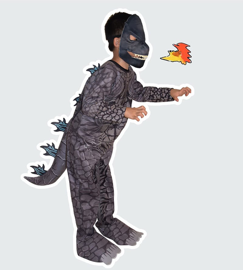 SINSEN Dinosaur Costume for Kids King Monster T-Rex Cosplay Jumpsuit Mask Tail Fancy Dress for Halloween Party Birthday Gift (Large (Height for 51-55'')) - Image 2