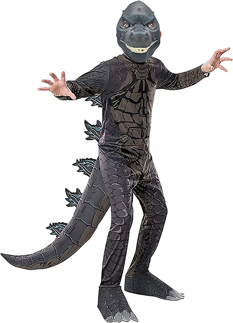 SINSEN Dinosaur Costume for Kids King Monster T-Rex Cosplay Jumpsuit Mask Tail Fancy Dress for Halloween Party Birthday Gift (Large (Height for 51-55'')) - Image 1