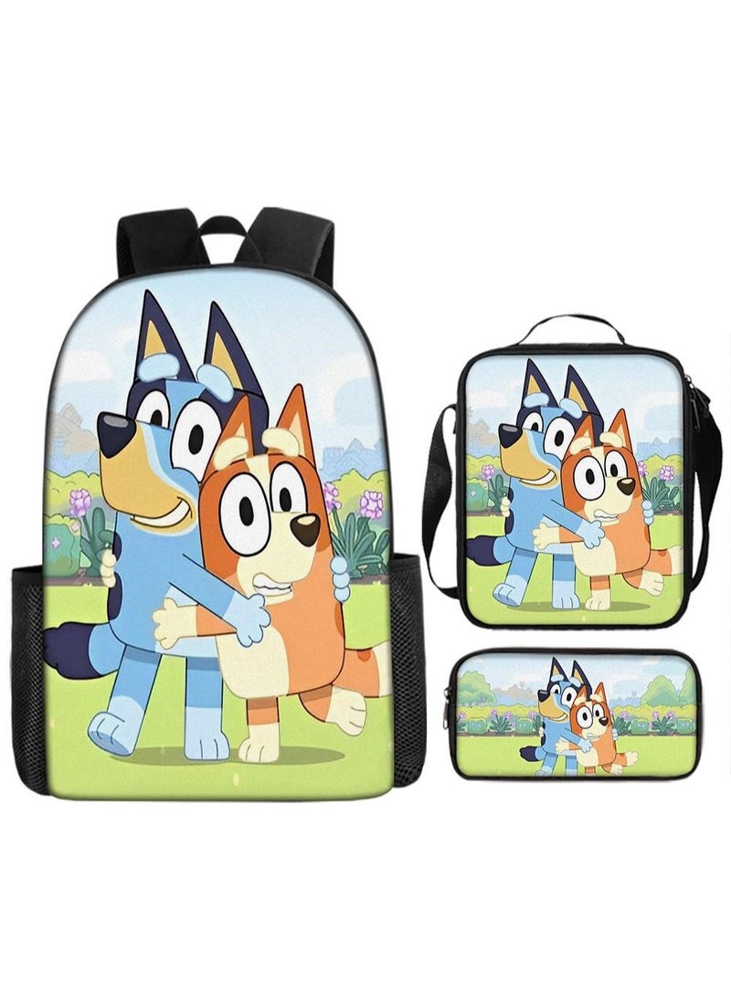general 3-piece Set Bluey Family Anime Backpacks Bluey Family Lightweight Backpacks Meal Bags Pen Bags Cute Backbags - Image 1