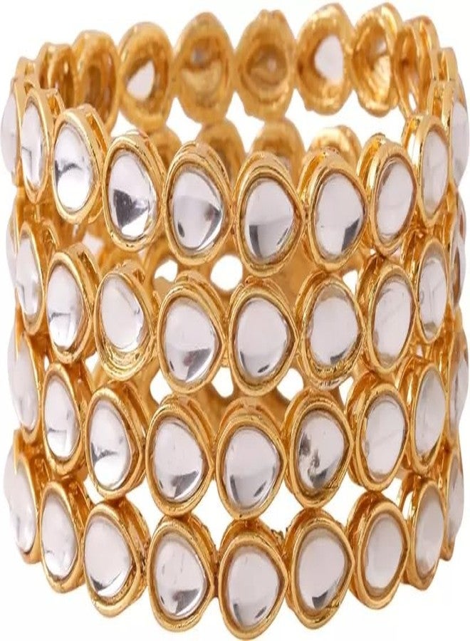 DENICRAAS Traditional Gold Plated oval stone Studded Bangles for Women and Girls | Festive Bangles For Women & Girls | Bridal Facny Design Bangles | Festive Accessories - Pair of 2 (2.8) - Image 1