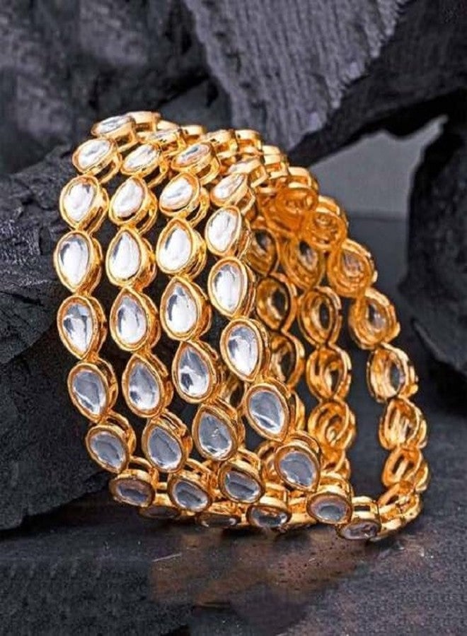 DENICRAAS Traditional Gold Plated oval stone Studded Bangles for Women and Girls | Festive Bangles For Women & Girls | Bridal Facny Design Bangles | Festive Accessories - Pair of 2 (2.8) - Image 4