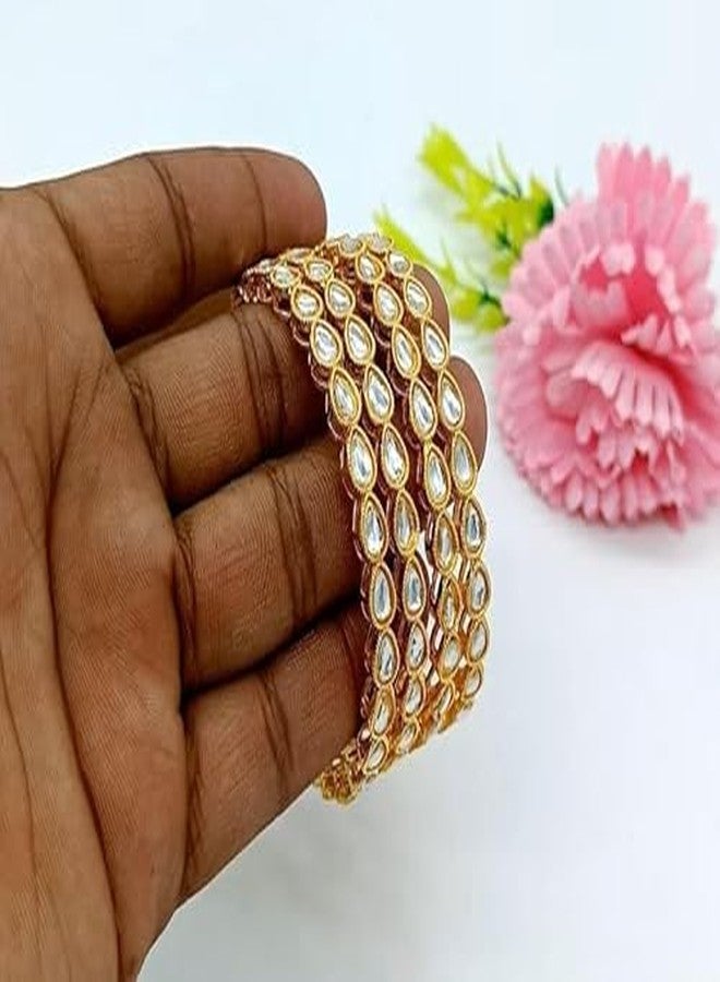 DENICRAAS Traditional Gold Plated oval stone Studded Bangles for Women and Girls | Festive Bangles For Women & Girls | Bridal Facny Design Bangles | Festive Accessories - Pair of 2 (2.8) - Image 3