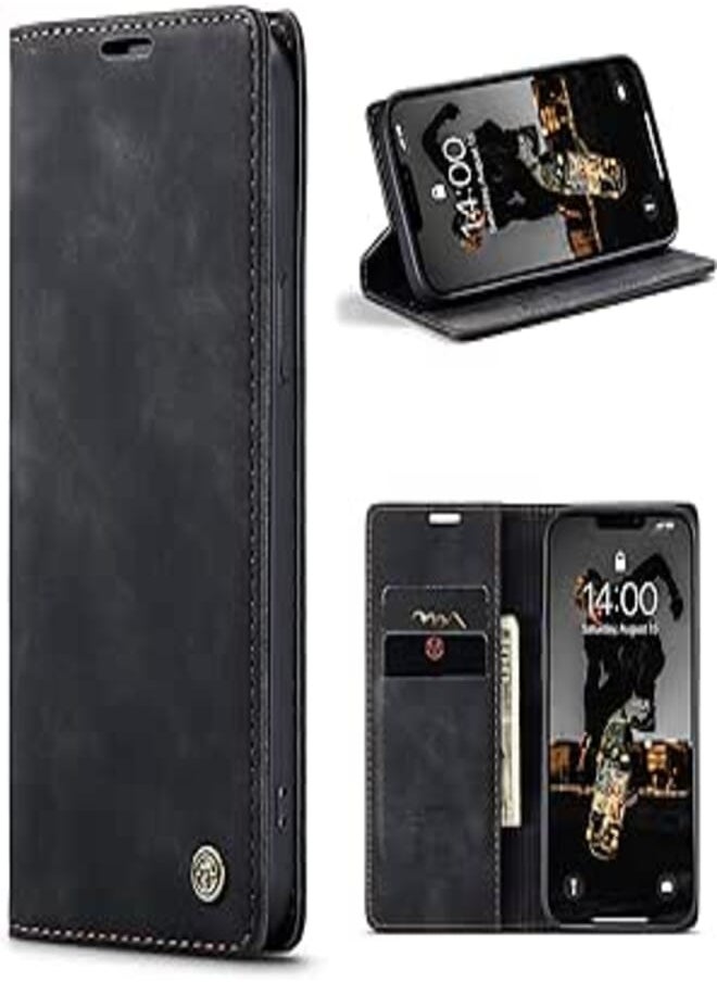 REEM CaseMe iPhone 13 Pro MAX, Premium Vintage Leather Flip Case [TPU Protection] [Protective Function] [Card Slots] [Magnetic Closure] Leather Flip Case for Original iPhone 13 Pro MAX 