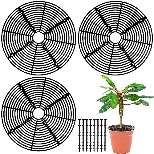 Sawysine 3 Pcs Plant Pot Cover Plant Protector from Animal Flower Pot Grid with Center Cutout Flower Cover Soil ProtectorsBlack118 in - Image 1