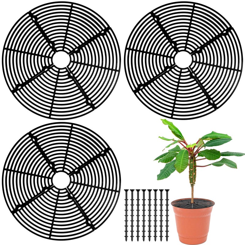 Sawysine 3 Pcs Plant Pot Cover Plant Protector from Animal Flower Pot Grid with Center Cutout Flower Cover Soil ProtectorsBlack118 in - Image 2