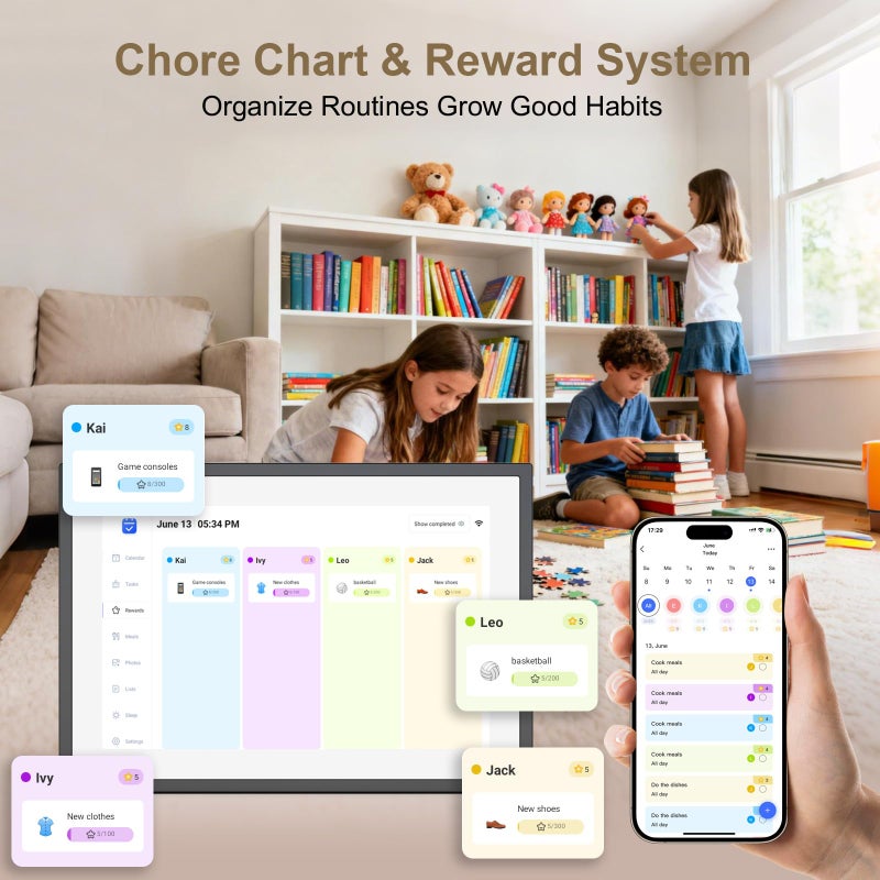 akimart تقويم جدولي رقمي بحجم 10.1 بوصة ومخطط مهام، شاشة تفاعلية ذكية تعمل باللمس لجدول العائلة، تقويم رقمي عرض على الحائط، إطار صور رقمي لمشاركة اللحظات من أي مكان - Image 5