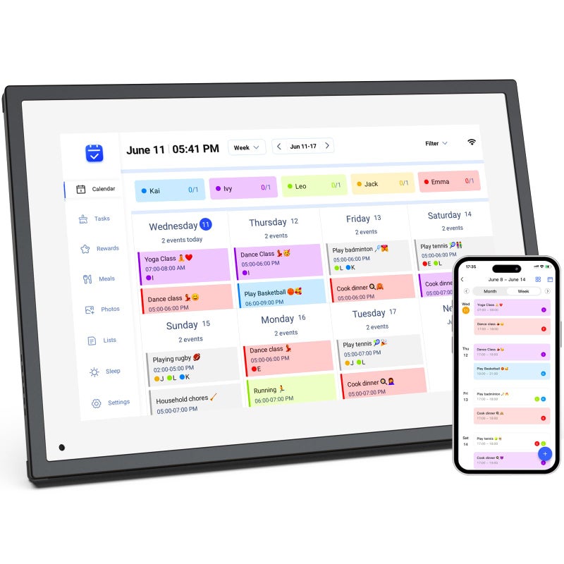akimart تقويم جدولي رقمي بحجم 10.1 بوصة ومخطط مهام، شاشة تفاعلية ذكية تعمل باللمس لجدول العائلة، تقويم رقمي عرض على الحائط، إطار صور رقمي لمشاركة اللحظات من أي مكان - Image 1