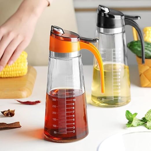 RedRubby 500ml Borosilicate Glass Oil Dispenser and Pourer with Measurement Transparent Jug with Handle and Lid Leakproof Spill Proof 500 ml Set 1