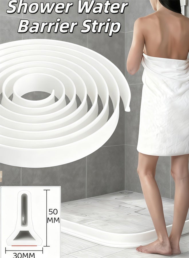 شو وو شريط حاجز مياه الدش، شرائط ذاتية اللصق لمنع تسرب المياه، حاجز سد مائي قابل للطي، للدش ومانع الماء يحافظ على الماء داخل عتبة الماء، للفصل الجاف عن الرطب، قابل للقطع بنفسك، عتبة مضادة للتسرب، للحمام والمطبخ وغرفة الغسيل والمرحاض (أبيض) - Image 1