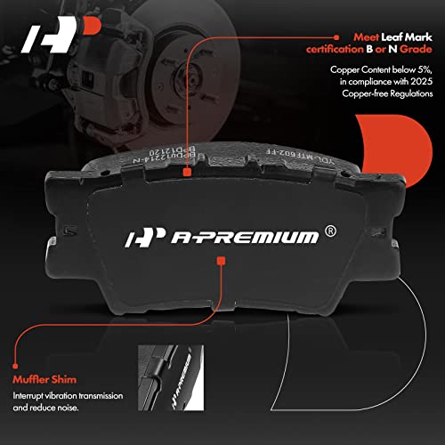 A-Premium مجموعة وسادات فرامل سيراميك خلفية A-Premium متوافقة مع موديلات مختارة من تويوتا، لكزس وبونتياك - أفالون 2007-2021، كامري، ماتريكس، RAV4، ES300h، ES350، HS250h، فايب، مع أدوات التركيب، 4 قطع - Image 2