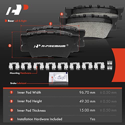 A-Premium مجموعة وسادات فرامل سيراميك خلفية A-Premium متوافقة مع موديلات مختارة من تويوتا، لكزس وبونتياك - أفالون 2007-2021، كامري، ماتريكس، RAV4، ES300h، ES350، HS250h، فايب، مع أدوات التركيب، 4 قطع - Image 5