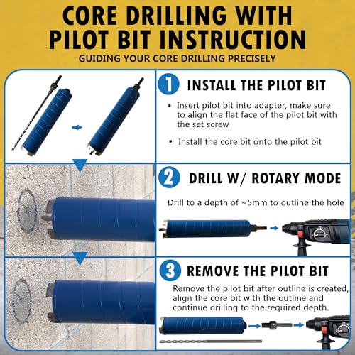 EDiamondTools 3" Dry Diamond Core Drill Bits for Brick and Block with 1/2" Shank Pilot Bit Adapter, 9.5" Drilling Depth, 5/8"-11 Arbor - Image 4