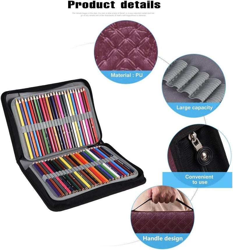 klarako 150 Holes Large Capacity PU Leather Pencil Case Zipper Pen Bag with Elasticity Strap (6 Colors)(Purple) - Image 3