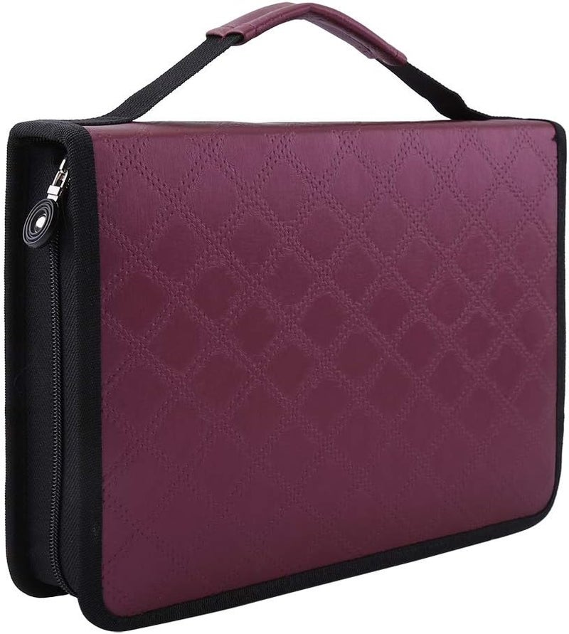 klarako 150 Holes Large Capacity PU Leather Pencil Case Zipper Pen Bag with Elasticity Strap (6 Colors)(Purple) - Image 1