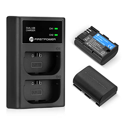 FirstPower LP-E6NH Battery and Dual USB Charger for Canon EOS R R5 R6 R7, 5D Mark II/III/IV, 5DS, 5DS R, 6D, 6D Mark II, 7D, 7D Mark II, 60D 70D 80D 90D Cameras (2-Pack, 2950mAh) - Image 1