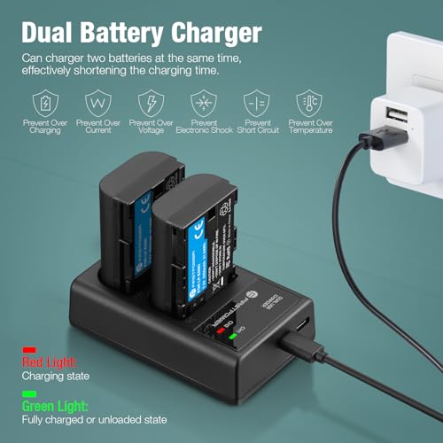 FirstPower LP-E6NH Battery and Dual USB Charger for Canon EOS R R5 R6 R7, 5D Mark II/III/IV, 5DS, 5DS R, 6D, 6D Mark II, 7D, 7D Mark II, 60D 70D 80D 90D Cameras (2-Pack, 2950mAh) - Image 4