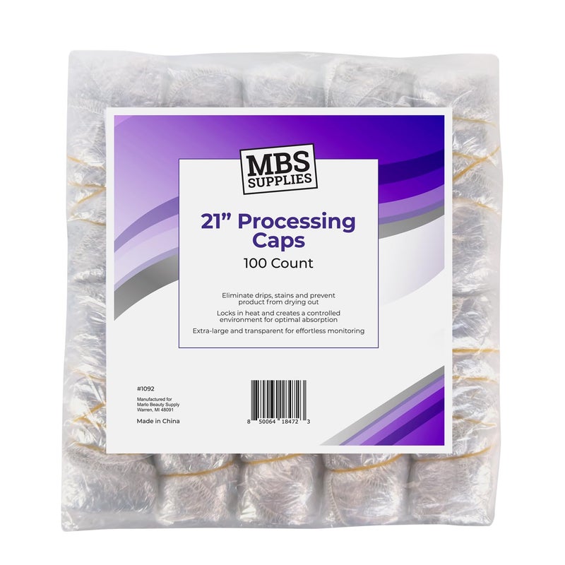 MBS Supplies Disposable Processing Caps 21 Inch 100 Count Bulk Pack Clear Plastic Hair Treatment Caps for Coloring Conditioning Hot Oil Salon Home Use - Image 3