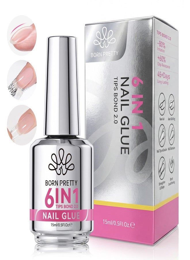 BORN PRETTY 6 in 1 Gel Nail Glue for Clear Acrylic Nail Tips 15ML Strong U V Nail Glue for Fake Nails Tips,Multi-Purpose Base Gel for Nail Extensions & Apex Building,Quick Cure Long Lasting - Image 1