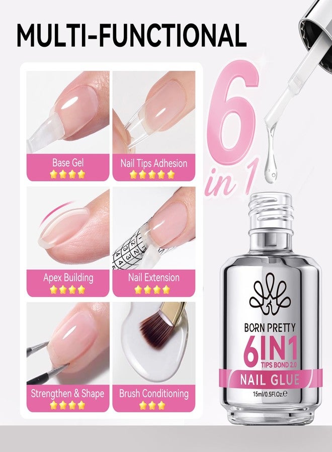 BORN PRETTY 6 in 1 Gel Nail Glue for Clear Acrylic Nail Tips 15ML Strong U V Nail Glue for Fake Nails Tips,Multi-Purpose Base Gel for Nail Extensions & Apex Building,Quick Cure Long Lasting - Image 2