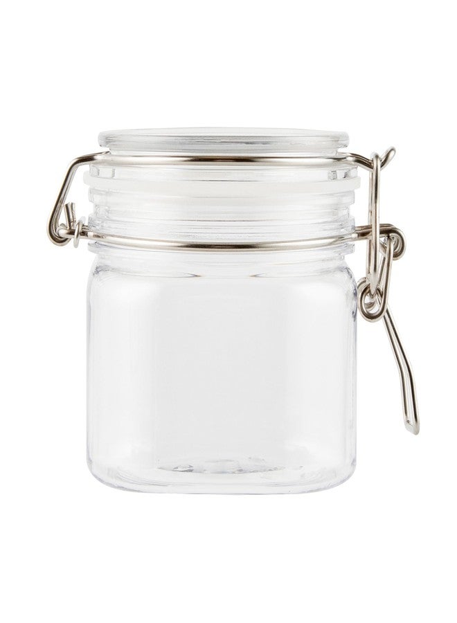 Restaurantware-Met Lux 14 Ounce Hinged Food Storage Jars, 2 Airtight Jars With Lids - Rubber Gasket, Wide Mouth, Clear Plastic Square Canisters, For Kitchen And Pantry Storage Of Bulk Dry Food - Image 1
