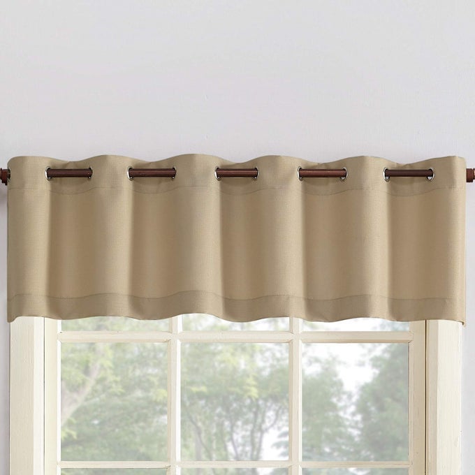 NO 918 MONTEGO CASUAL TEXTURED SEMISHEER GROMMET KITCHEN CURTAIN VALANCE 56 X 14 TAUPE