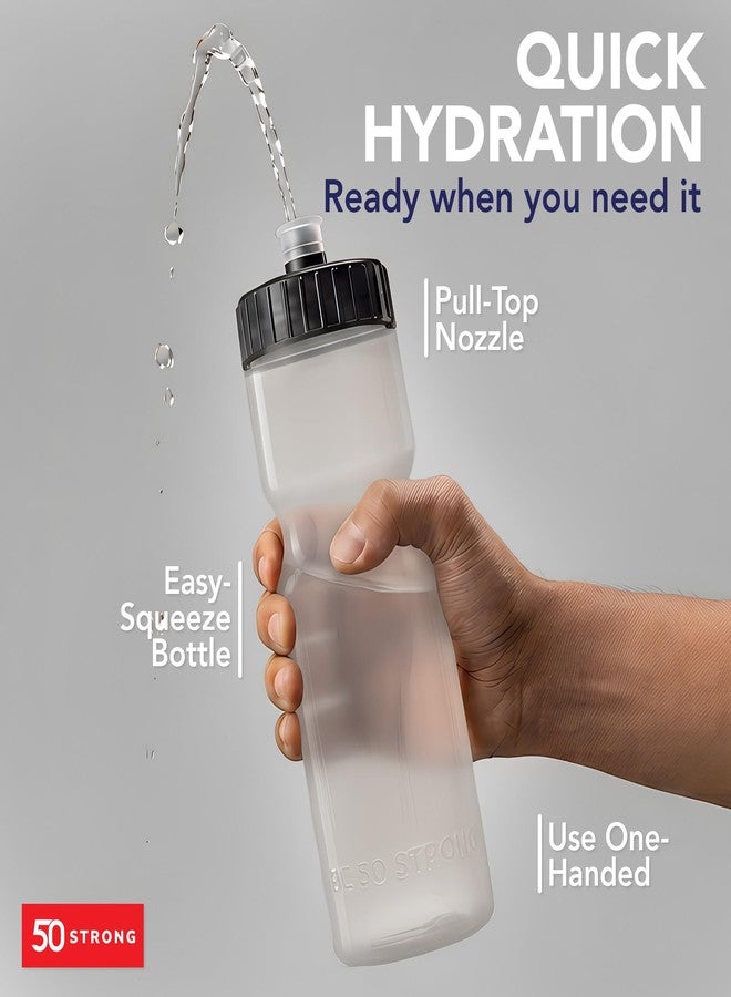 50 Strong Sports Water Bottles 6-Pack – Reusable 22 oz BPA-Free Plastic Bottles with Pull Top Cap – Made in USA – Top Rack Dishwasher Safe – Fits Most Bike Cages Brand - Clear - Image 1