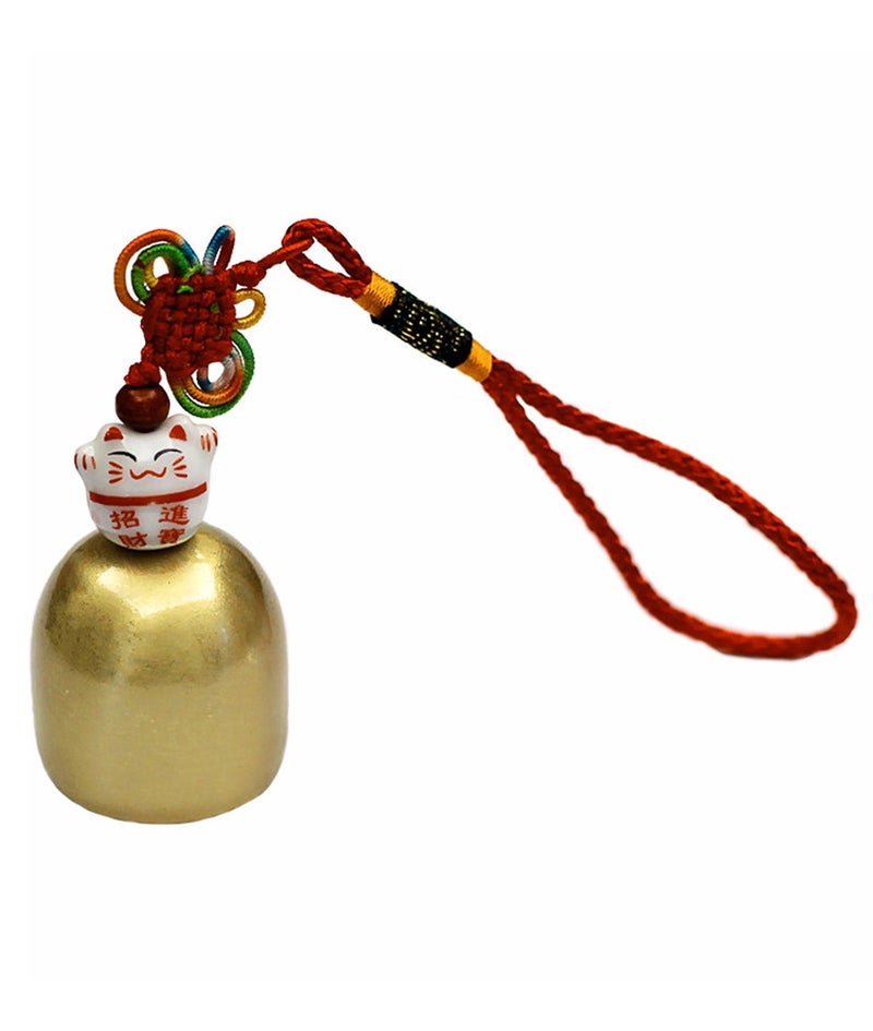 fengshuisale fengshuisale Brass Fortune Lucky Cat Bell HandbagWallDoor Hanging Charm