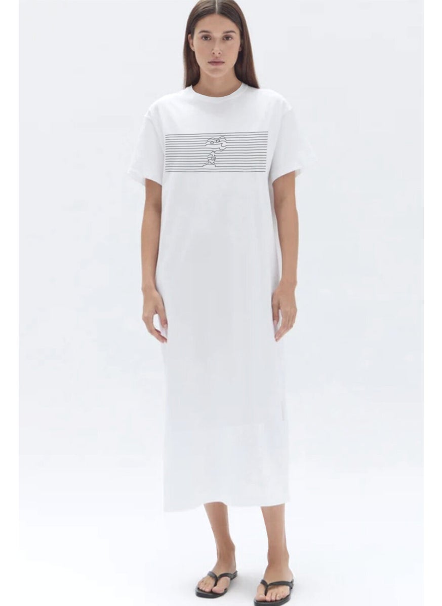 Striped Dog White Crew Neck Short Sleeve Combed Cotton Long Dress - pzsku/Z505598C63560299B64DDZ/45/_/1739291181/2ea9a6db-627e-4a6b-8bc2-d3b97ee335ec