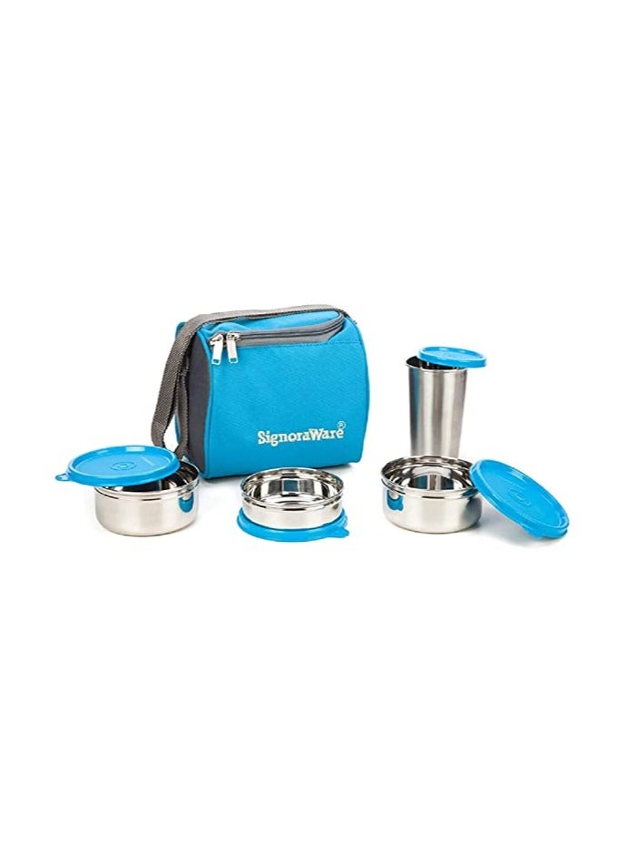 Signoraware Best Steel Lunch Box, Blue (500ml+350ml+200ml) | with Steel Tumbler 370ml - Image 2