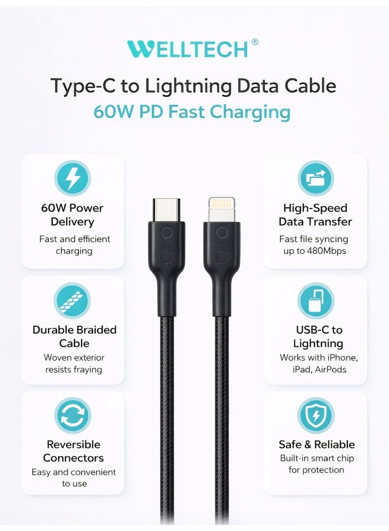 WELLTECH Type C to Lightning 60W Fast Charging Cable iPhone Power Delivery High Speed Data Sync Durable Charging Cord for iPhone 14 13 12 WELLTECH TC133 - Image 4