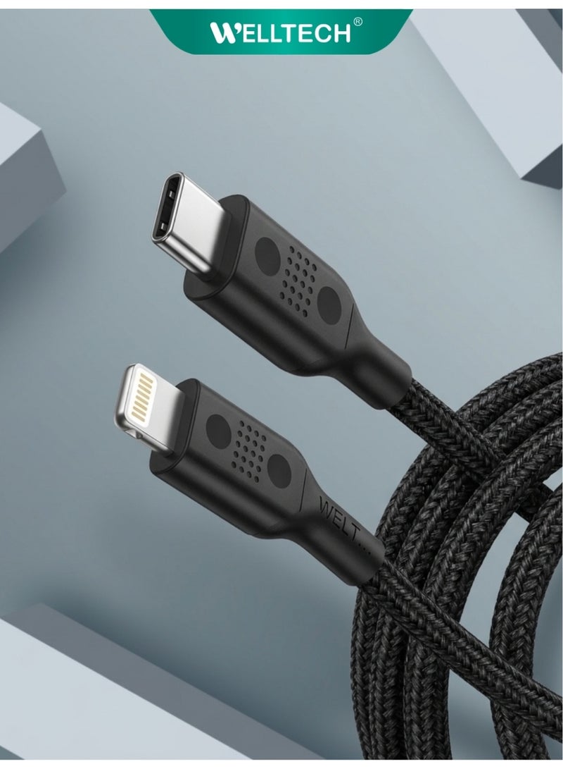 WELLTECH Type C to Lightning 60W Fast Charging Cable iPhone Power Delivery High Speed Data Sync Durable Charging Cord for iPhone 14 13 12 WELLTECH TC133 - Image 1