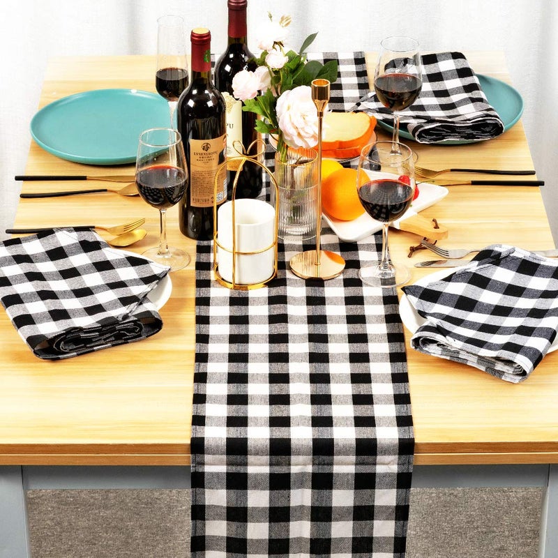 FIGEPO 4 Pack Buffalo Check Table Runners White and Black Plaid Table Runner for Christmas Dinner  Lumberjack Party  Outdoor or Indoor Gatherings Table Home Decorations 11""x72"" - Image 3