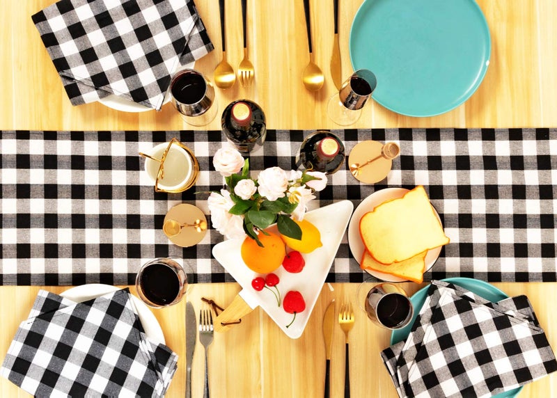 FIGEPO 4 Pack Buffalo Check Table Runners White and Black Plaid Table Runner for Christmas Dinner  Lumberjack Party  Outdoor or Indoor Gatherings Table Home Decorations 11""x72"" - Image 4