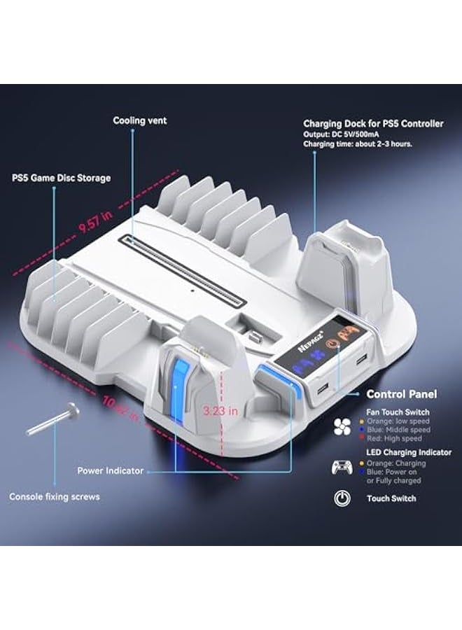Topleo PS5 Slim Cooling Stand with Controller Charging Station for PS5 Slim Console(Digital/Disc), PS5 Slim Accessories Incl. 3 Levels Cooling Fan, 12 Pcs Game Storage for Playsation 5 Slim, White - Image 5
