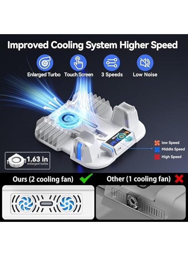 Topleo PS5 Slim Cooling Stand with Controller Charging Station for PS5 Slim Console(Digital/Disc), PS5 Slim Accessories Incl. 3 Levels Cooling Fan, 12 Pcs Game Storage for Playsation 5 Slim, White - Image 3
