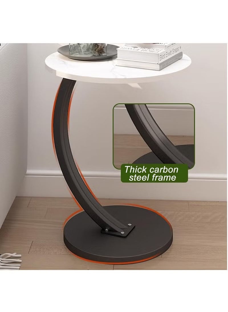 Arabest - Side Tables Living Room, End Table C-Shaped Support, Narrow End Tables for Small Spaces, Round Coffee Table (Color : White+Black Frame) - Image 1