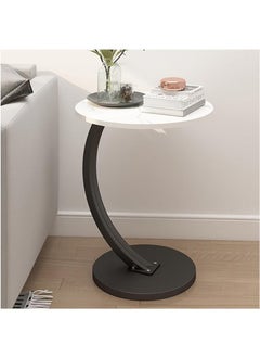 Arabest Side Tables Living Room, End Table C-Shaped Support, Narrow End Tables for Small Spaces, Round Coffee Table (Color : White+Black Frame)  - Image 4