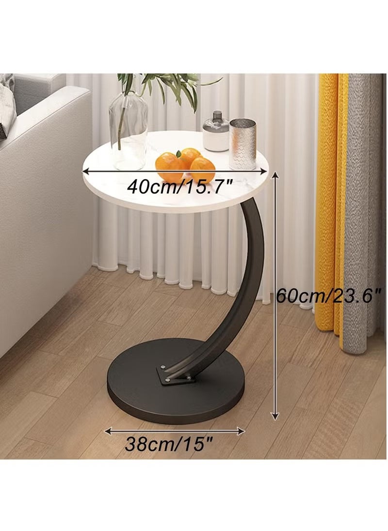 Arabest - Side Tables Living Room, End Table C-Shaped Support, Narrow End Tables for Small Spaces, Round Coffee Table (Color : White+Black Frame) - Image 1