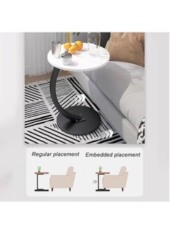 Arabest Side Tables Living Room, End Table C-Shaped Support, Narrow End Tables for Small Spaces, Round Coffee Table (Color : White+Black Frame)  - Image 3