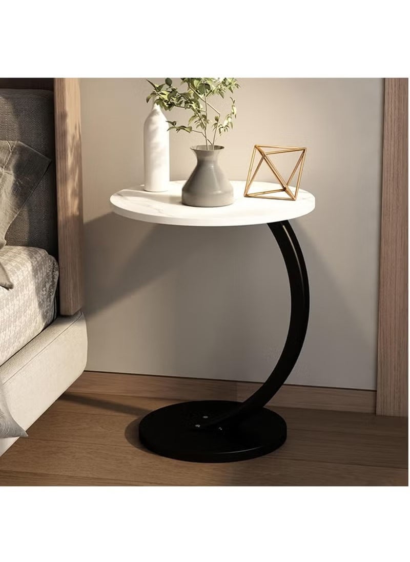 Arabest - Side Tables Living Room, End Table C-Shaped Support, Narrow End Tables for Small Spaces, Round Coffee Table (Color : White+Black Frame) - Image 1