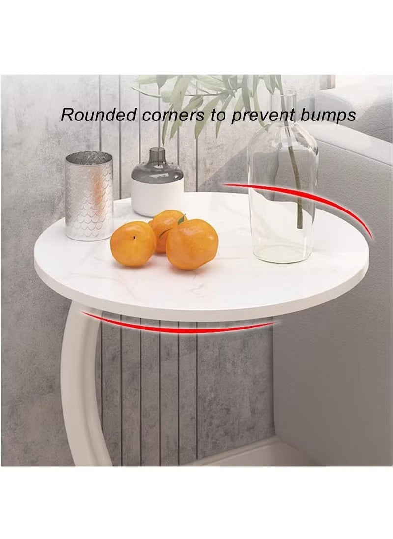 Arabest - Side Tables Living Room, End Table C-Shaped Support, Narrow End Tables for Small Spaces, Round Coffee Table (Color : White+Black Frame) - Image 1
