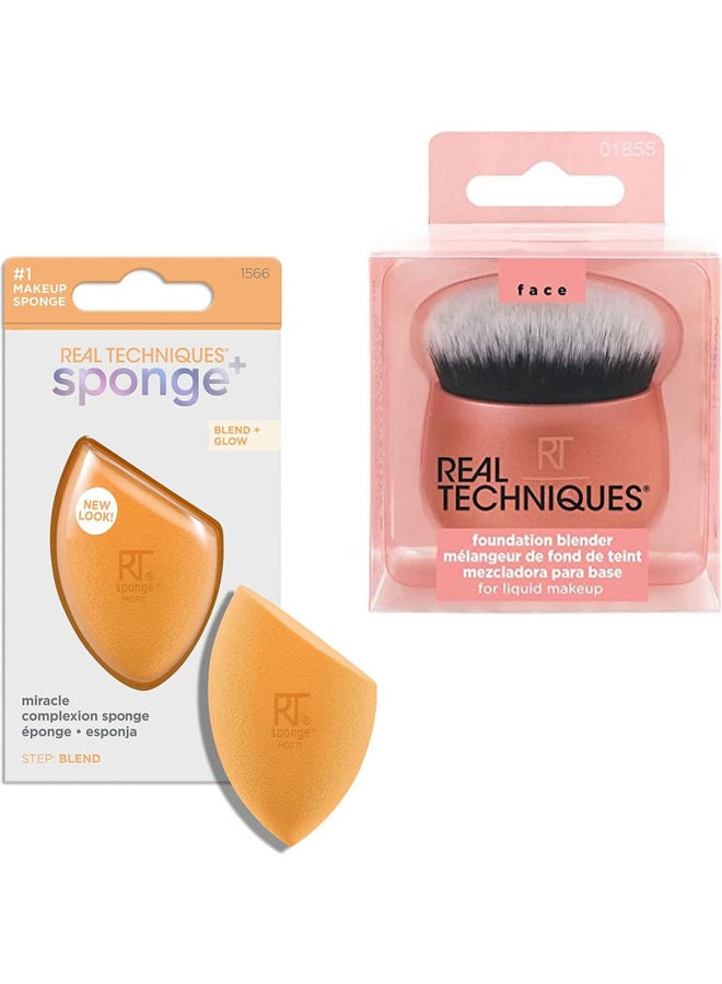 REAL TECHNIQUES 1855 Makeup Blender Brush And Miracle Complexion Sponge, Beauty Sponge For Makeup Blending Set of 1566, 1855 - Image 1