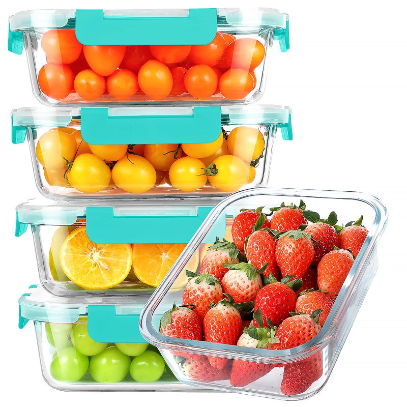 KOMUEE 30 oz 5 Pack Glass Meal Prep Containers, Glass Storage Containers with Lids - Dishwahser, Microwave, Oven and Freezer Safe, Green - Image 1