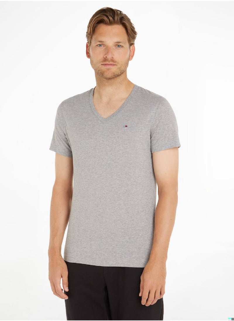 TOMMY HILFIGER - Men's V-Neck T-Shirt, Grey - Image 1