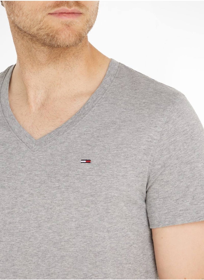 TOMMY HILFIGER - Men's V-Neck T-Shirt, Grey - Image 1