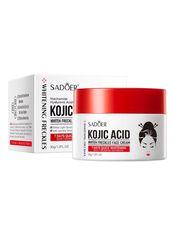 SADOER Kojic Acid Whiten Freckles Face 30G Cream Anti Light Spots Anti Wrinkles Moisturizing Firming Beauty Eyes Skin Care Face Cream with Niacinamide And Kojic Acid Whitening Freckles Face Cream - Image 1