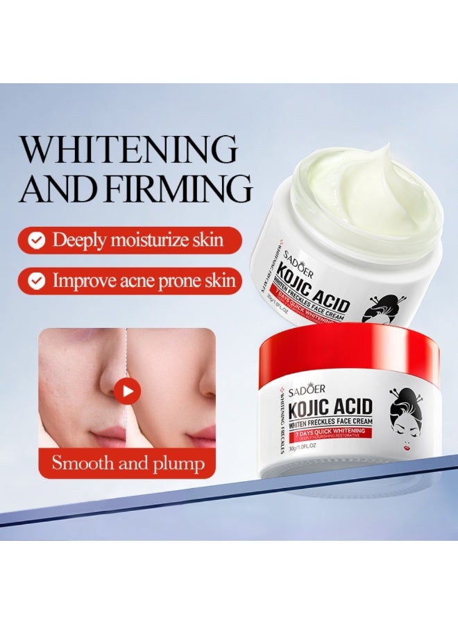 SADOER Kojic Acid Whiten Freckles Face 30G Cream Anti Light Spots Anti Wrinkles Moisturizing Firming Beauty Eyes Skin Care Face Cream with Niacinamide And Kojic Acid Whitening Freckles Face Cream - Image 3