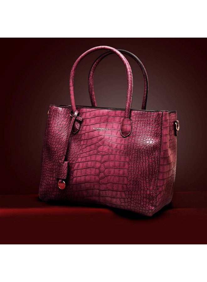 Accessorize London Women's Marooon Gemma croc handbag with adjustable strap |hand bags for women stylish |Shoulder bags for women | Work bag for woman - Image 2