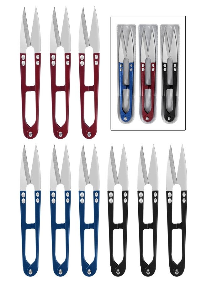 يو سي اي سي مقصات خيوط صغيرة من يو سي إي سي، مقاس 4.2 بوصة، مصنوعة من المعدن، لقص الخيوط، عبوة من 9 قطع بألوان الأحمر والأزرق والأسود، مناسبة لقص الأقمشة والتطريز. - Image 1