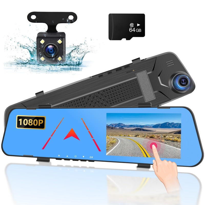NHOPEEW 4.5 Inch Rear View Mirror Camera for Car with 64G TF Card, 1080P IPS Screen/Loop Recording / 150Â° Wide Angel/Night Vision/G-Sensor/Parking Assistance - Image 1